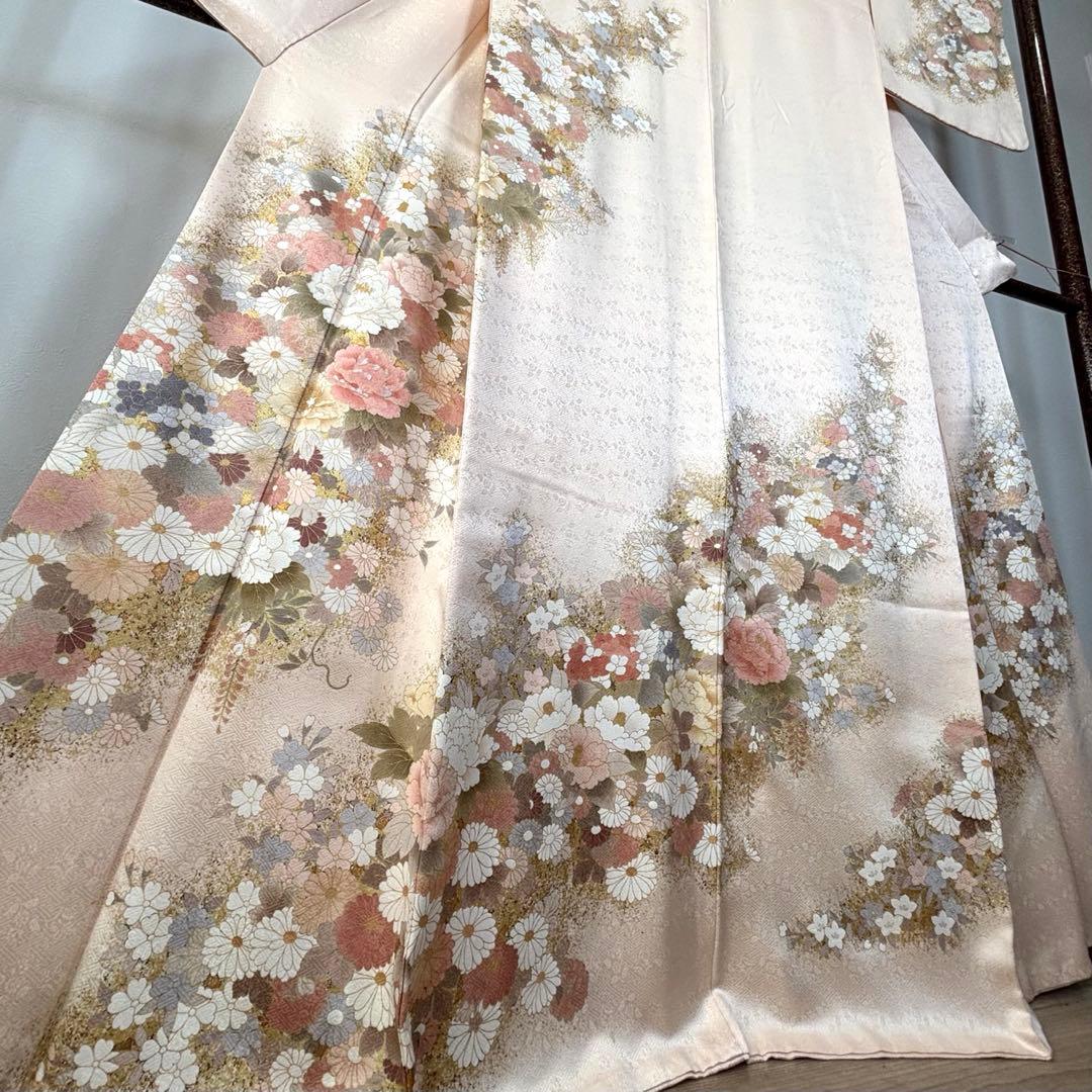 超美品　訪問着　正絹　現代　着物　168裄65 桜色　金　華やか　春色　トール