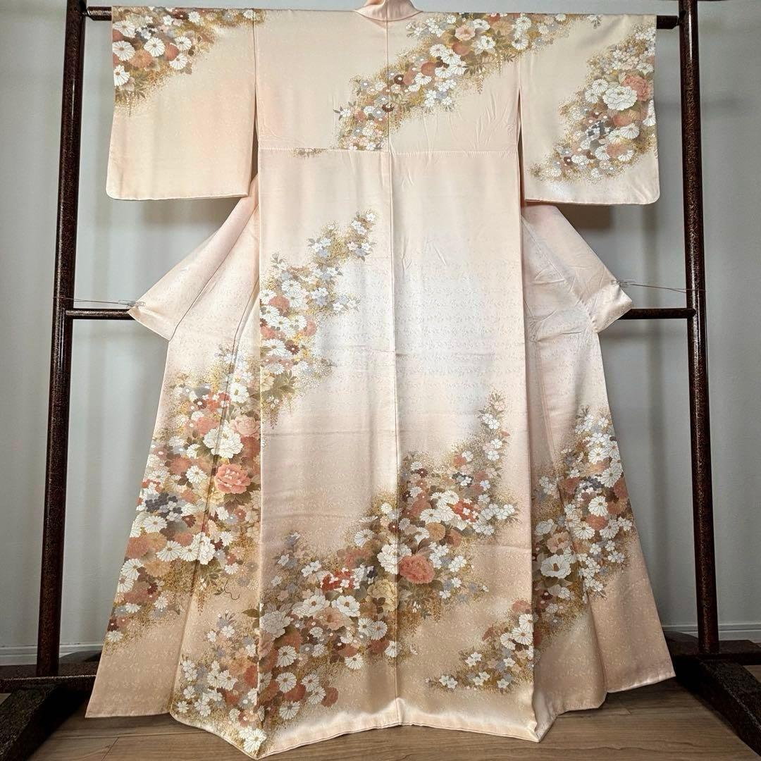 超美品　訪問着　正絹　現代　着物　168裄65 桜色　金　華やか　春色　トール