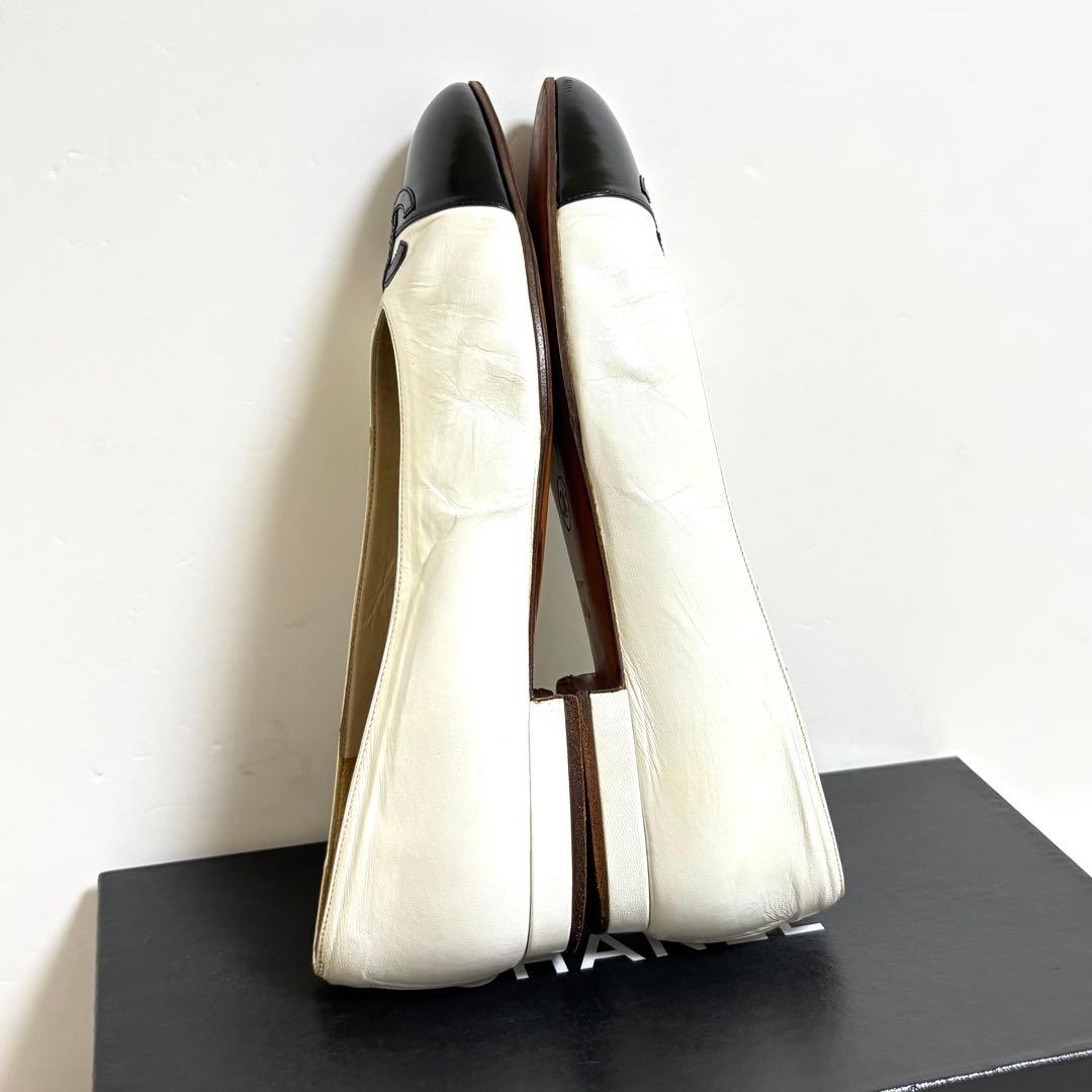 【希少】CHANEL ココマーク フラットシューズ レザー バイカラー 24.5