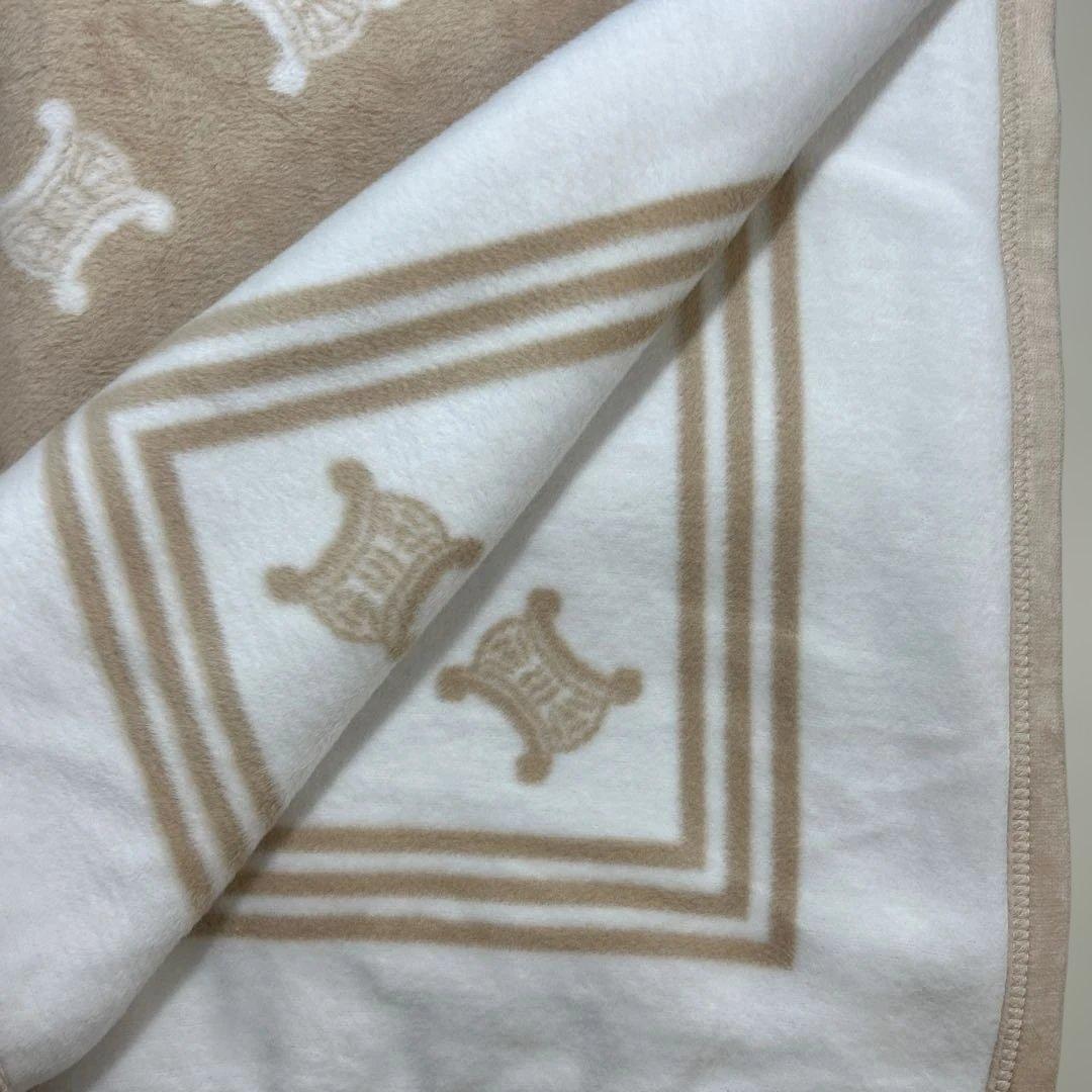 CELINE＊セリーヌ・綿毛布・マカダム・ベージュ×ホワイト・シングルサイズ