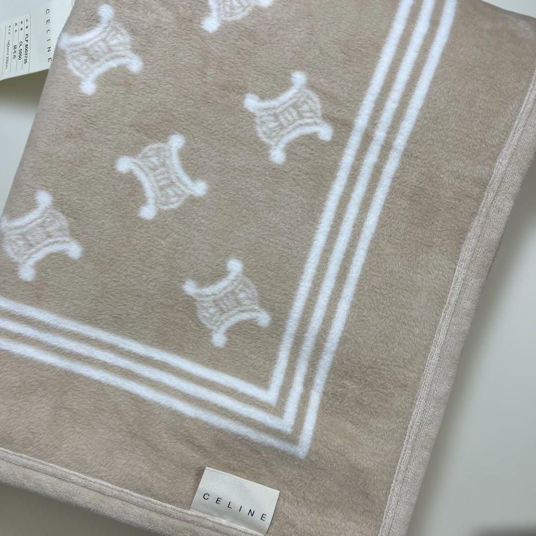 CELINE＊セリーヌ・綿毛布・マカダム・ベージュ×ホワイト・シングルサイズ
