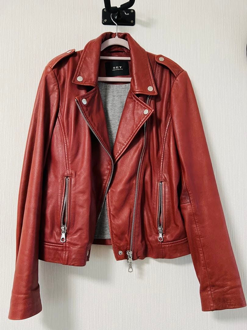 レザー ライダースジャケット 赤