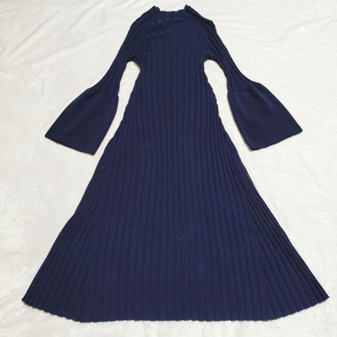 ✨極美品✨anuans ベルスリーブリブワンピース ネイビー ニット