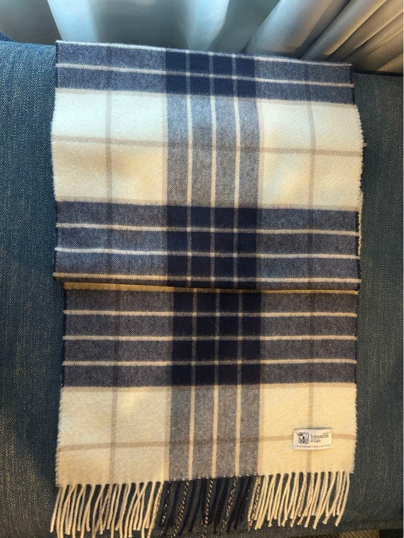 ジョンストンズ カシミヤ100％ 中判ストール チェック ノックモア
