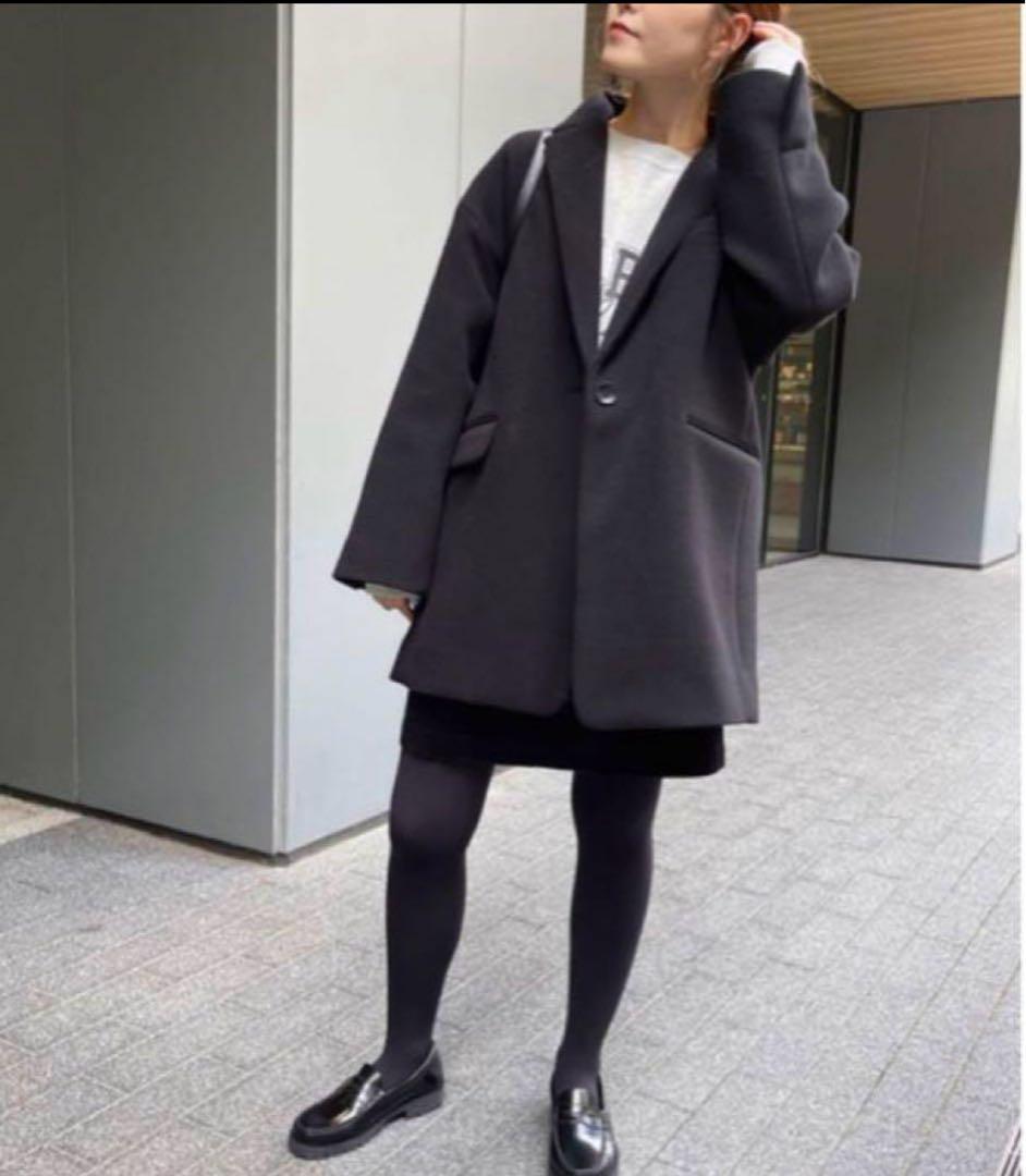 2022AW スピックアンドスパン　モッサジャケットライクコート ピーコート 黒