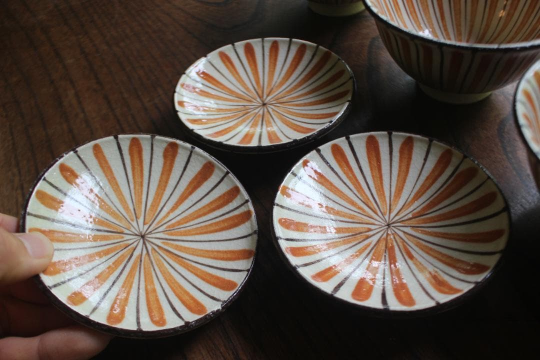 1点極小保管傷有！民芸の味わいある麦藁手の美しいお碗3点（検瀬戸焼木賊文白洲正子