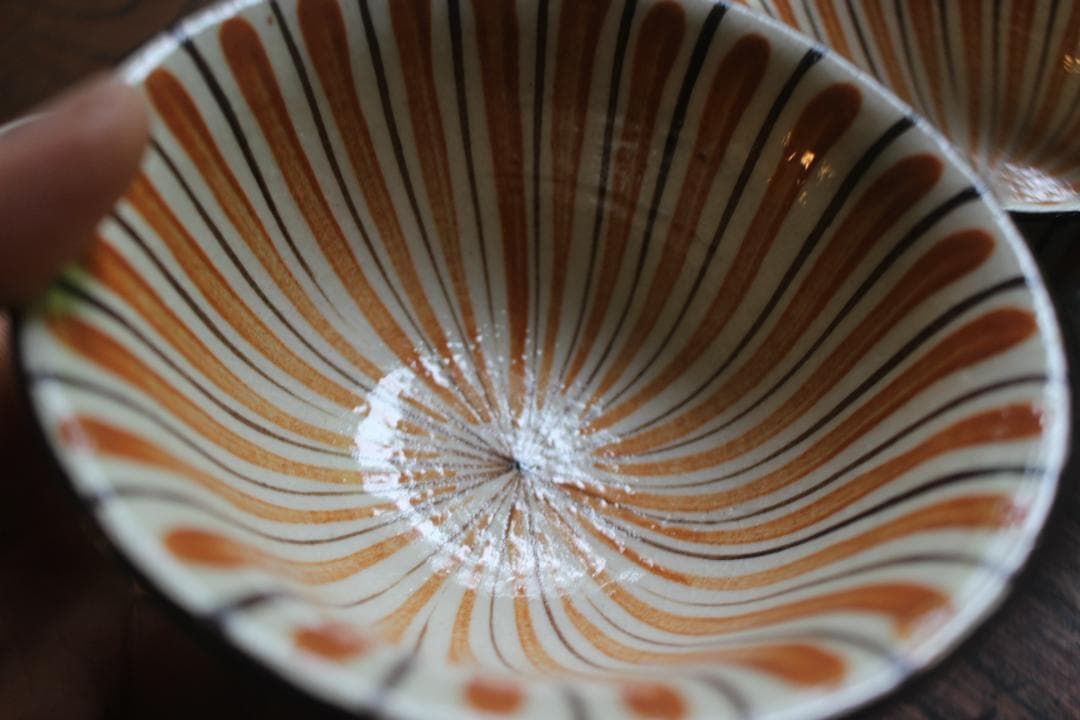 1点極小保管傷有！民芸の味わいある麦藁手の美しいお碗3点（検瀬戸焼木賊文白洲正子