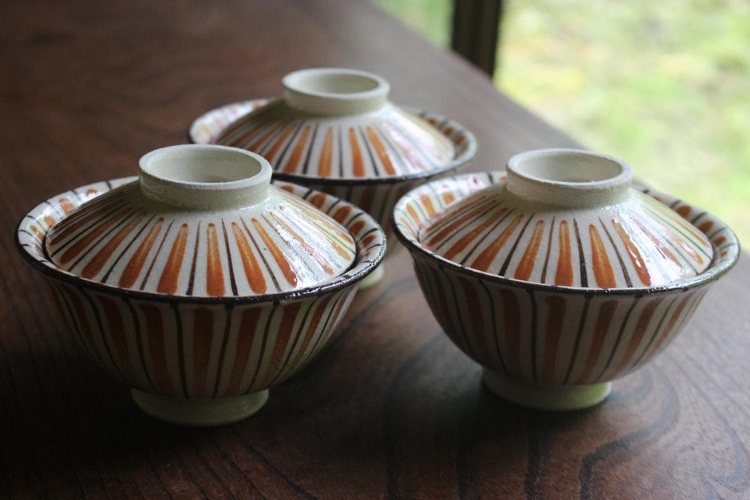 1点極小保管傷有！民芸の味わいある麦藁手の美しいお碗3点（検瀬戸焼木賊文白洲正子