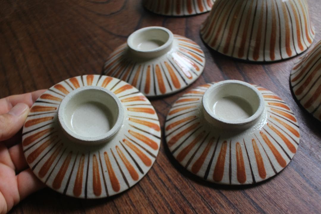 1点極小保管傷有！民芸の味わいある麦藁手の美しいお碗3点（検瀬戸焼木賊文白洲正子