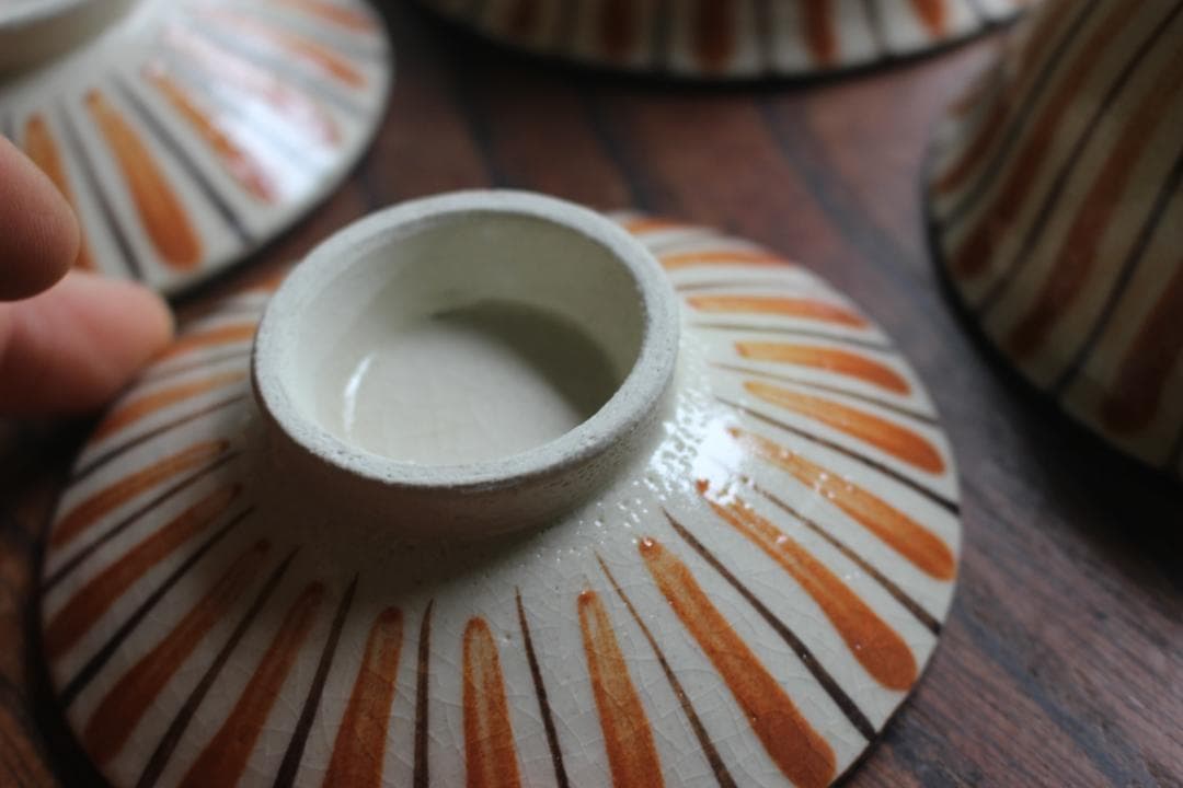 1点極小保管傷有！民芸の味わいある麦藁手の美しいお碗3点（検瀬戸焼木賊文白洲正子