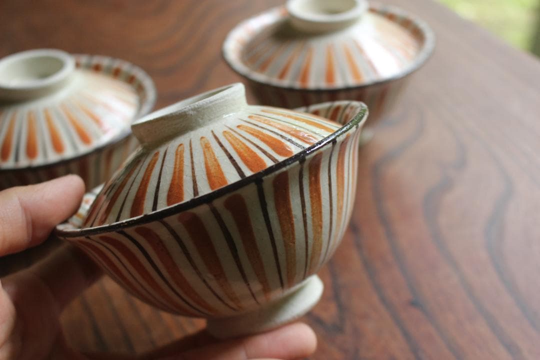 1点極小保管傷有！民芸の味わいある麦藁手の美しいお碗3点（検瀬戸焼木賊文白洲正子