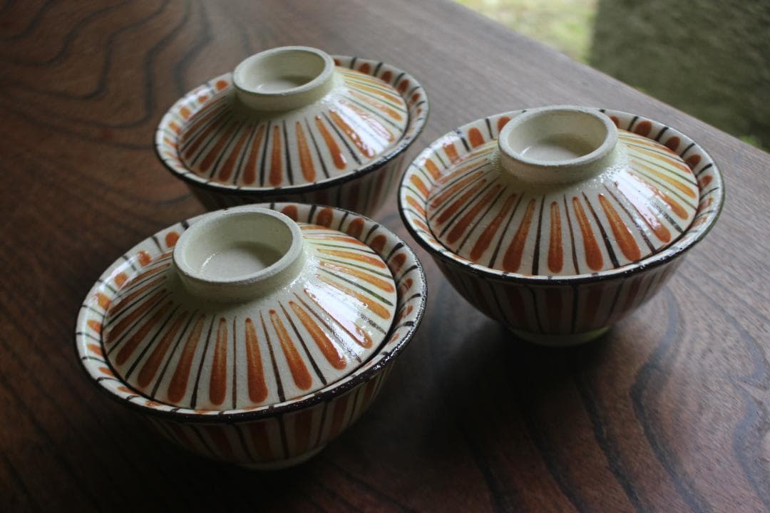 1点極小保管傷有！民芸の味わいある麦藁手の美しいお碗3点（検瀬戸焼木賊文白洲正子