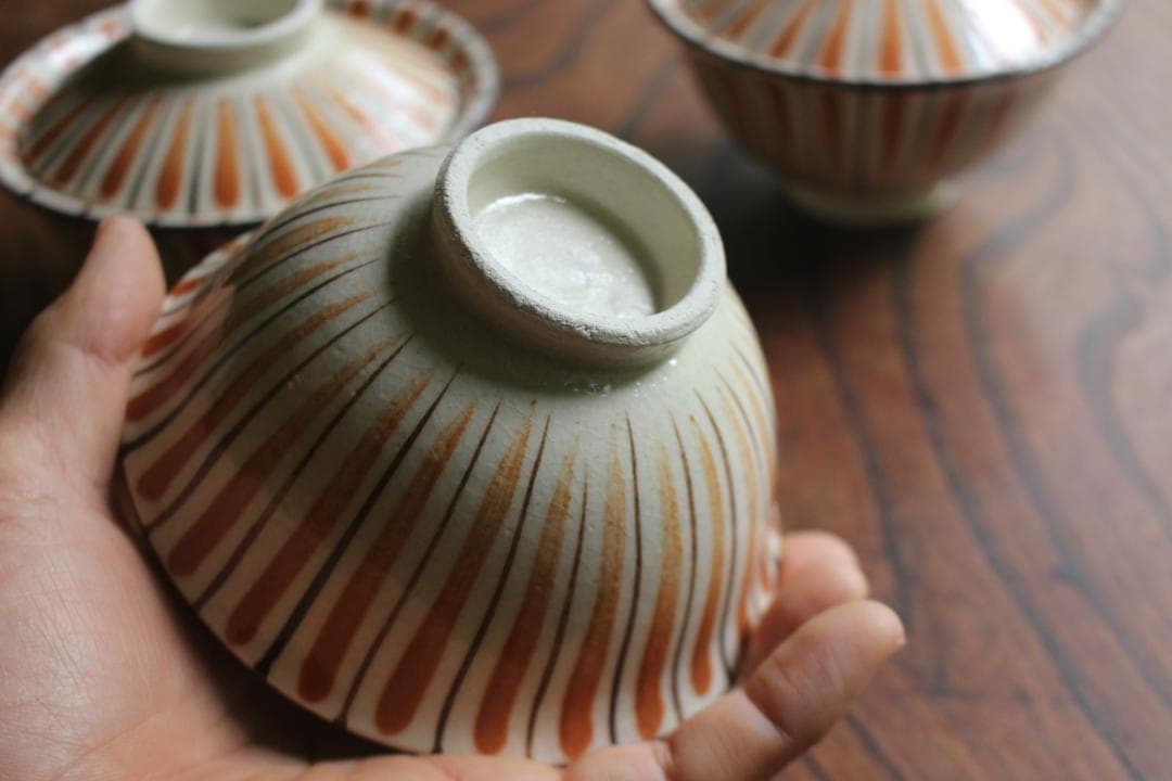 1点極小保管傷有！民芸の味わいある麦藁手の美しいお碗3点（検瀬戸焼木賊文白洲正子