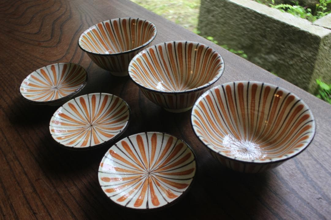 1点極小保管傷有！民芸の味わいある麦藁手の美しいお碗3点（検瀬戸焼木賊文白洲正子