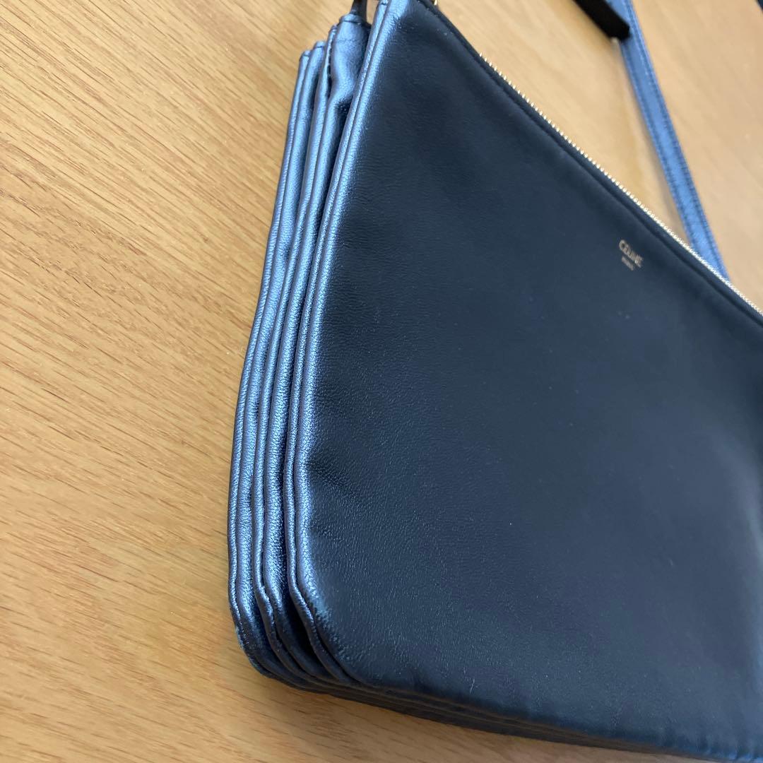 CELINE トリオ　ラージ　ブラック　レザー ショルダーバッグ