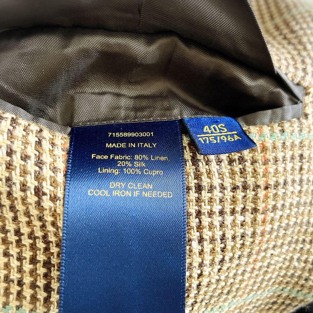 近年タグ ポロラルフローレン リネンシルク ジャケット チェック柄 イタリア製