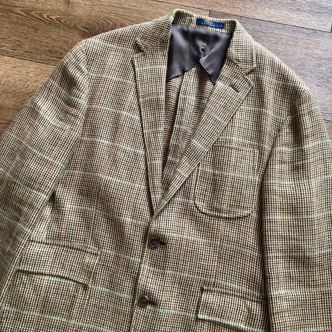 近年タグ ポロラルフローレン リネンシルク ジャケット チェック柄 イタリア製