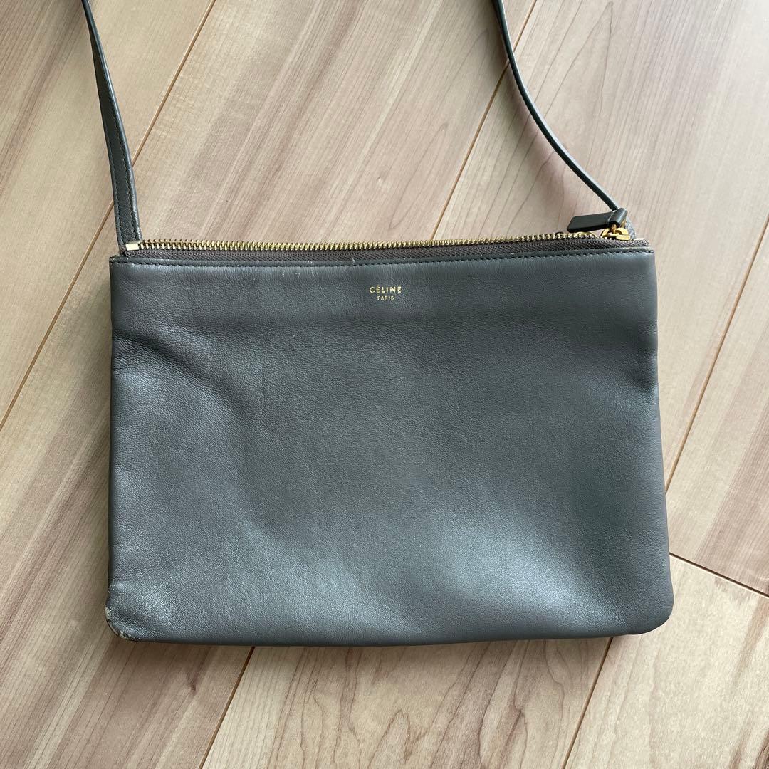 CÉLINE グレー レザー ショルダーバッグ
