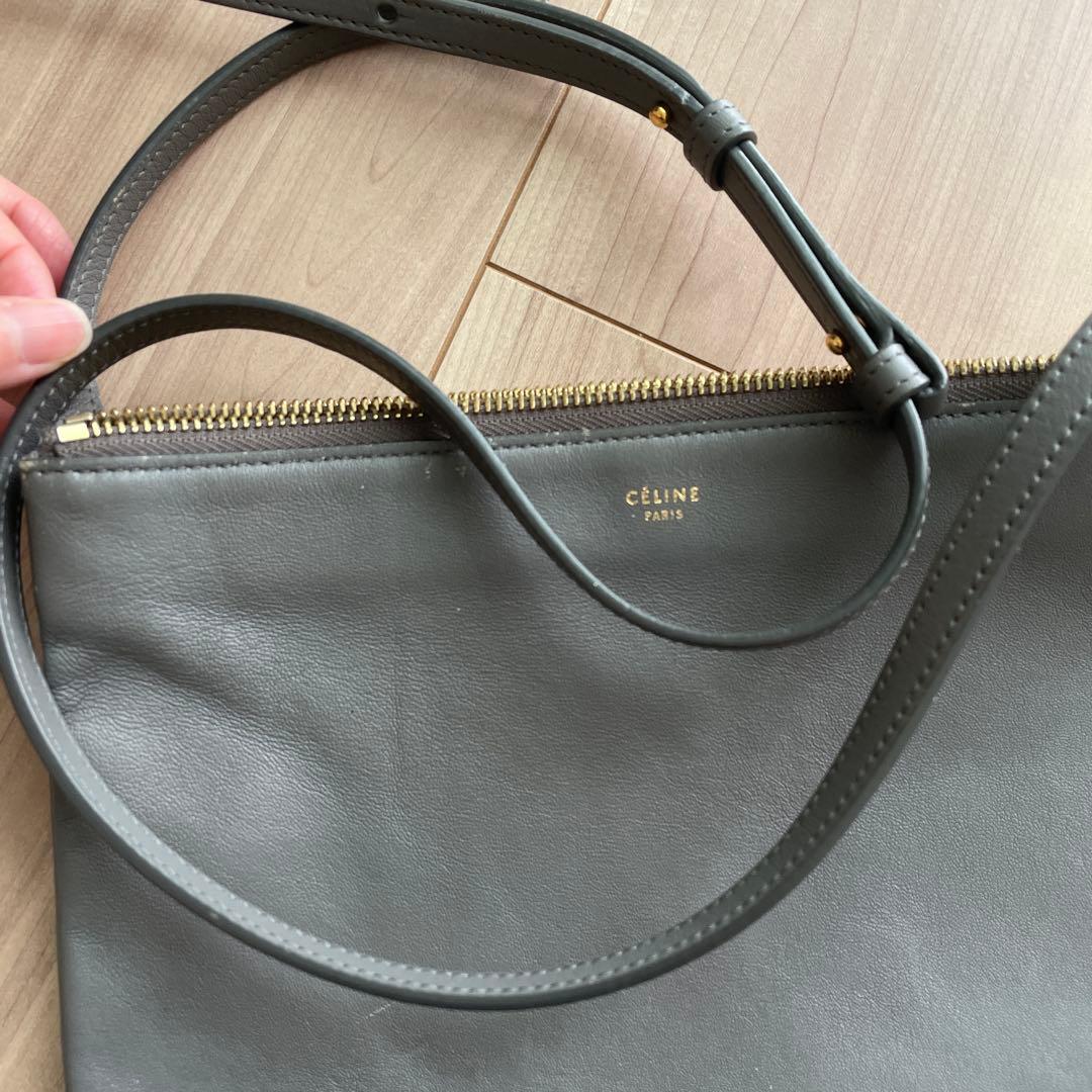 CÉLINE グレー レザー ショルダーバッグ