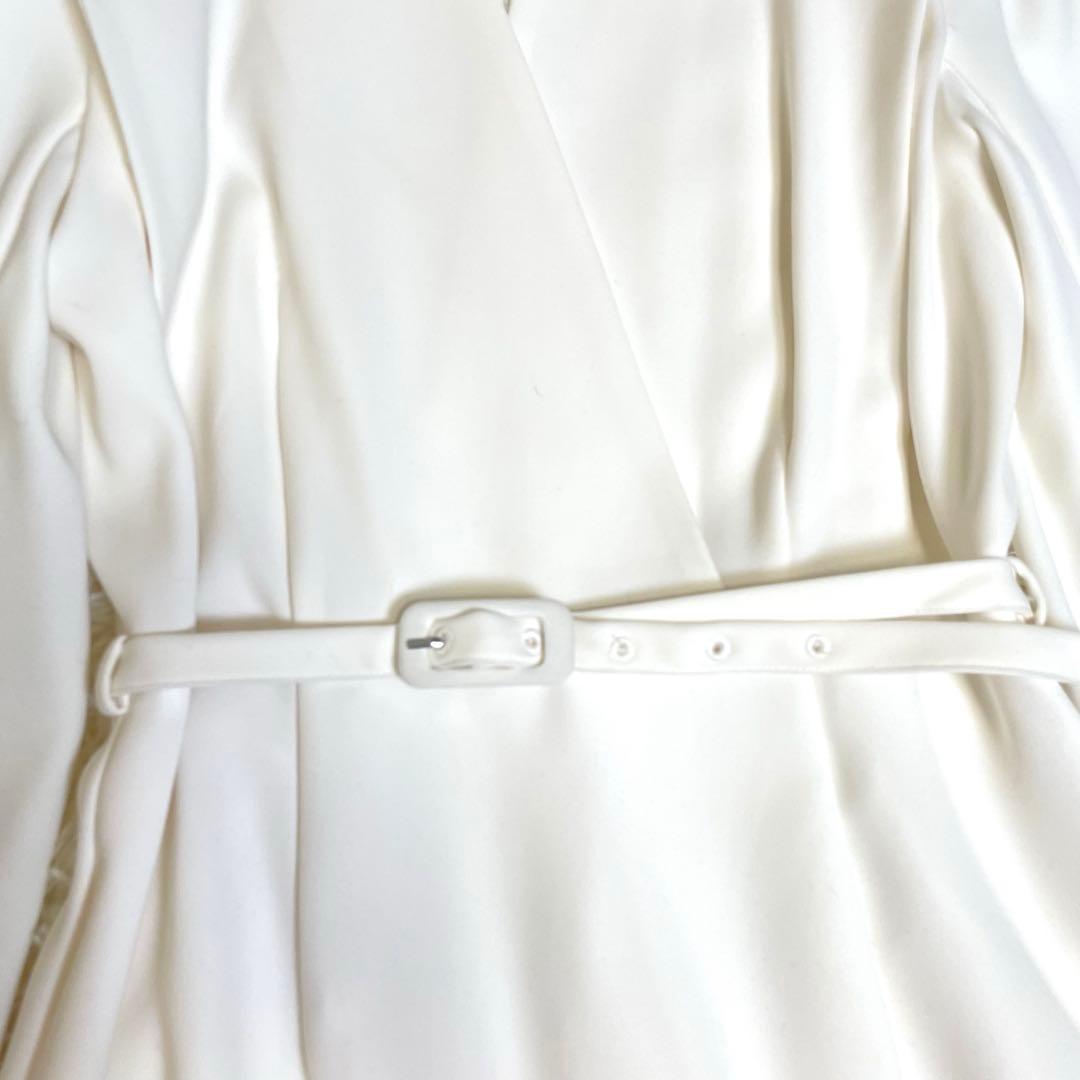 monet☆アニュアンス ダブルサテンノーカラーワンピース ホワイト 長袖