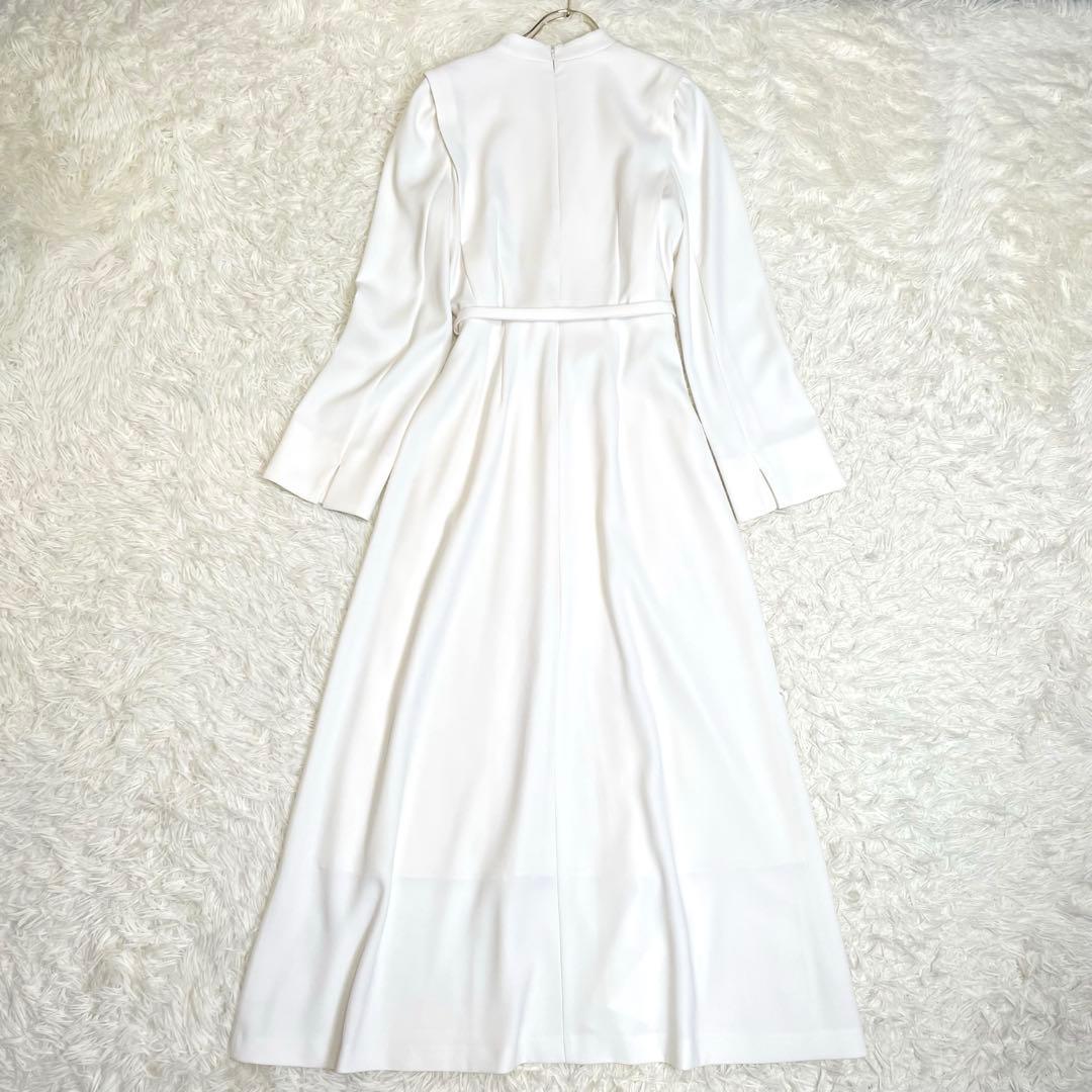 monet☆アニュアンス ダブルサテンノーカラーワンピース ホワイト 長袖