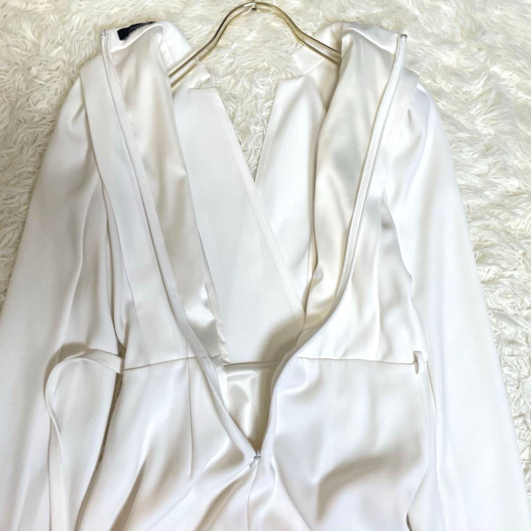 monet☆アニュアンス ダブルサテンノーカラーワンピース ホワイト 長袖