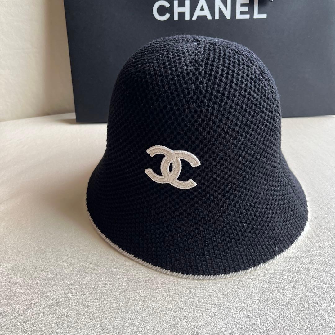 美品　CHANEL バケットハット 黒 ニット