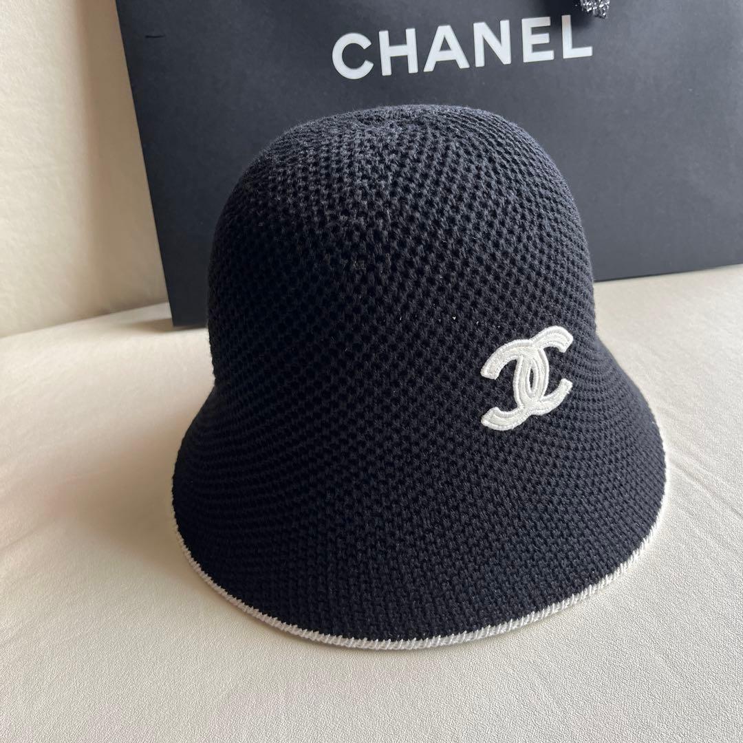美品　CHANEL バケットハット 黒 ニット