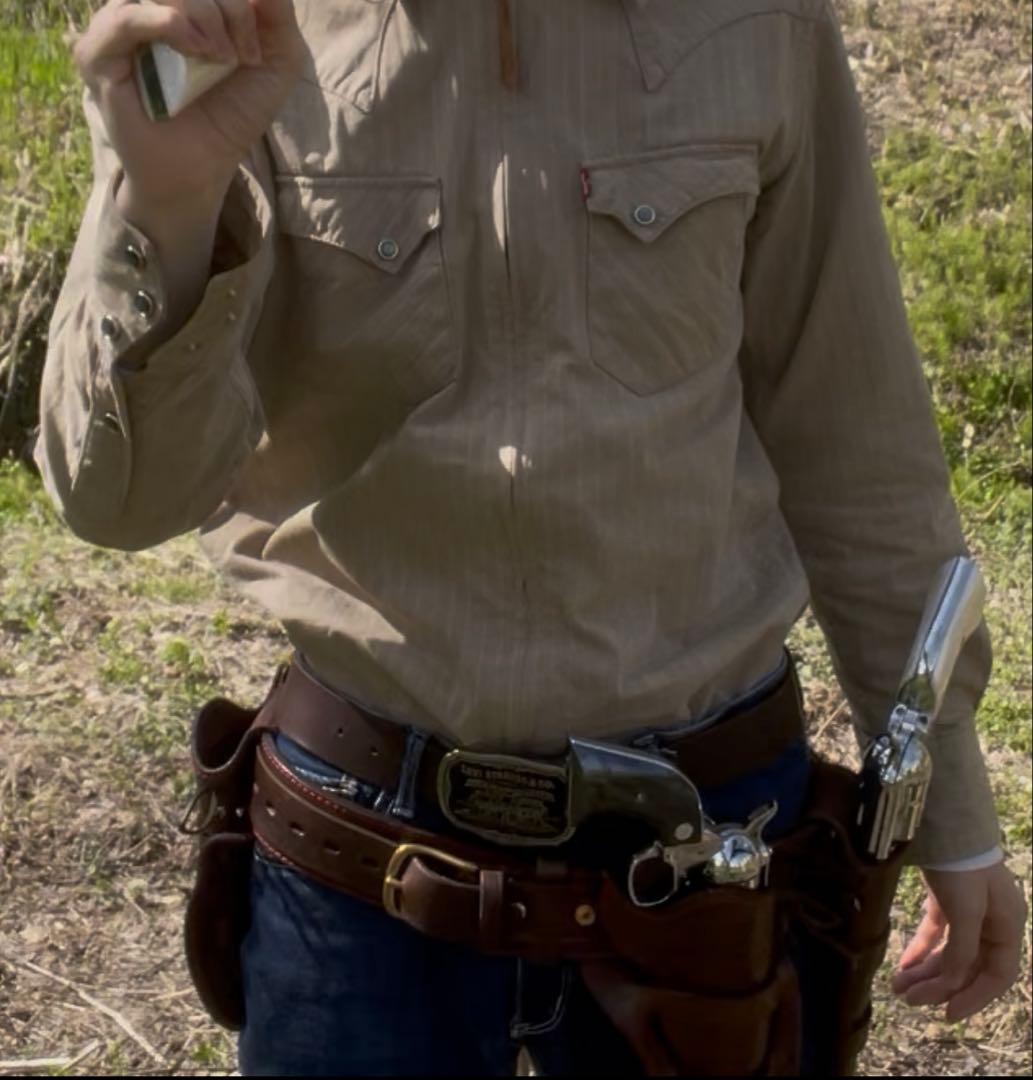 【オーダーメイド品】本革ガンベルト＋ホルスター3丁　SAA.45用