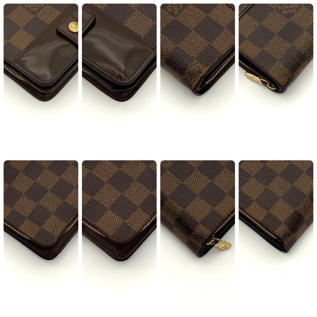 ルイヴィトン 折財布 ダミエ エベヌ コンパクトジップ 茶 ブラウン 2190