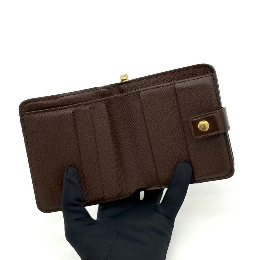 ルイヴィトン 折財布 ダミエ エベヌ コンパクトジップ 茶 ブラウン 2190