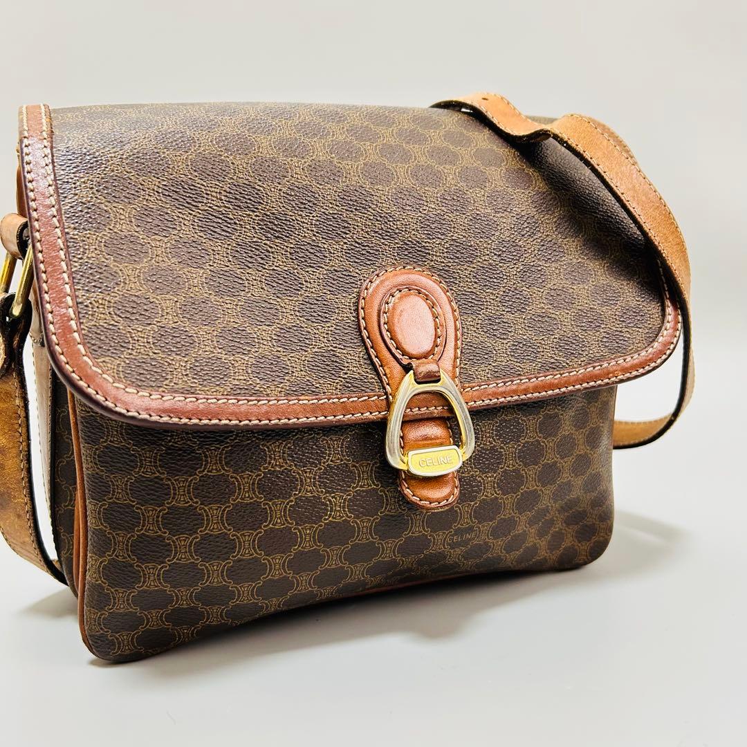 CELINE セリーヌ マカダム柄PVC×レザー クロスボディ ショルダーバッグ