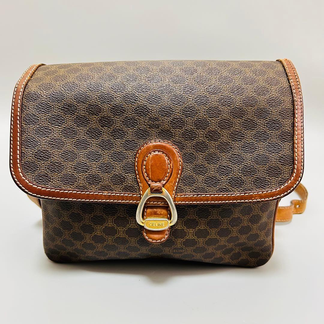 CELINE セリーヌ マカダム柄PVC×レザー クロスボディ ショルダーバッグ