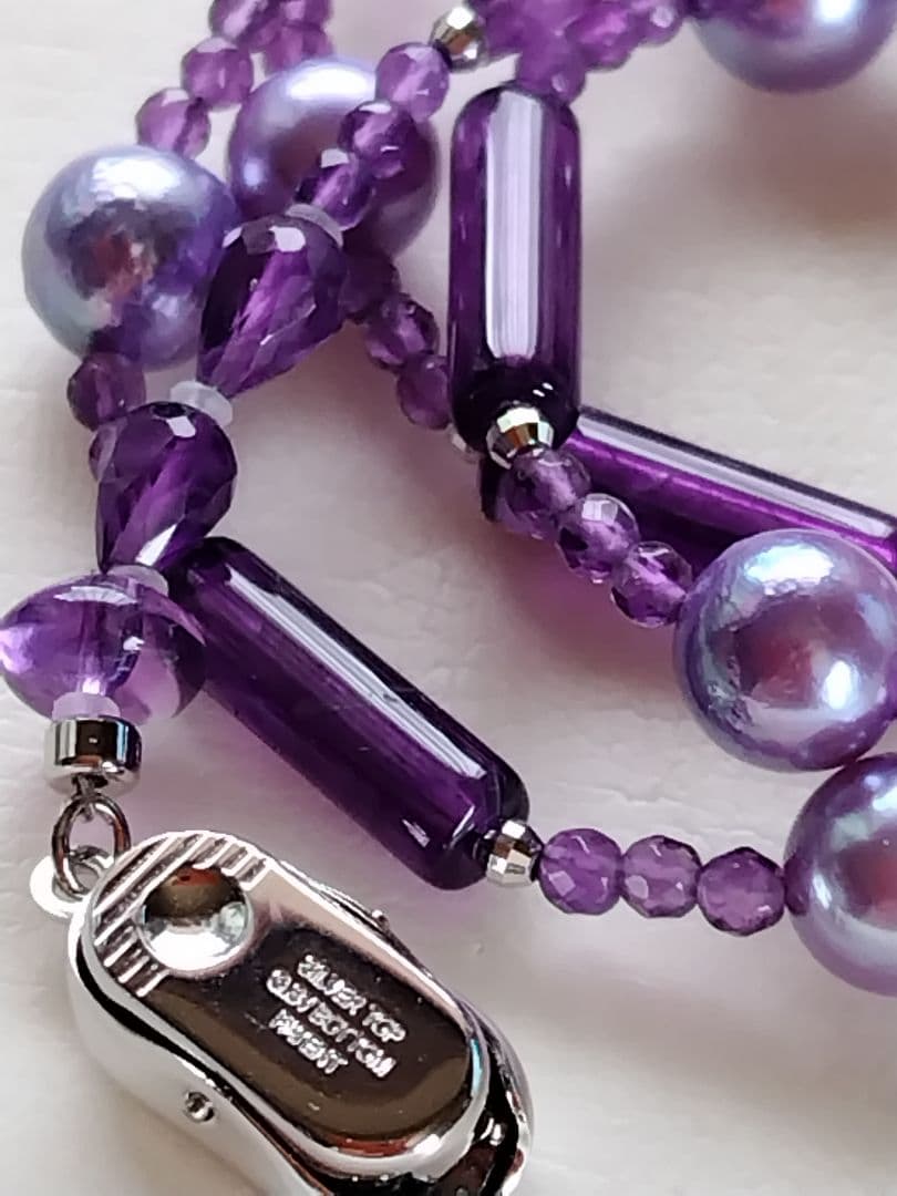 アコヤ真珠ラベンダーカラー(染)、各種アメジスト ネックレス