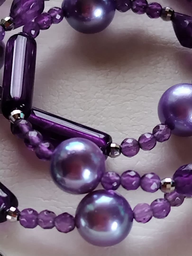 アコヤ真珠ラベンダーカラー(染)、各種アメジスト ネックレス