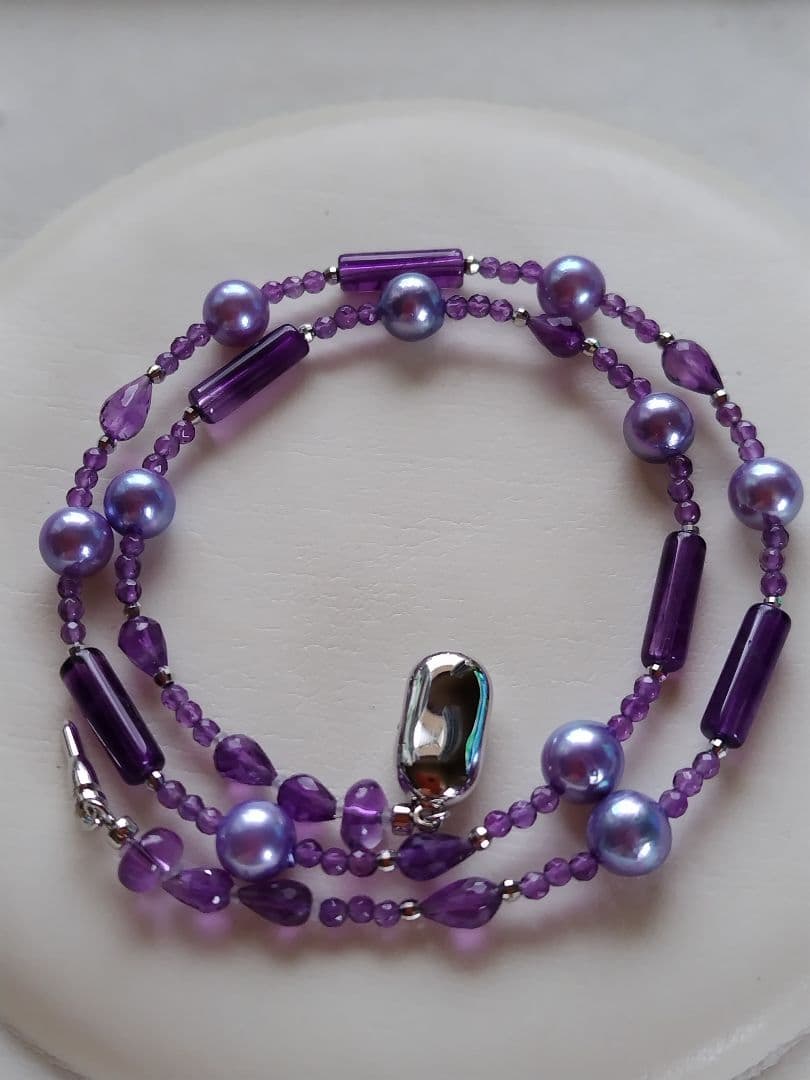 アコヤ真珠ラベンダーカラー(染)、各種アメジスト ネックレス