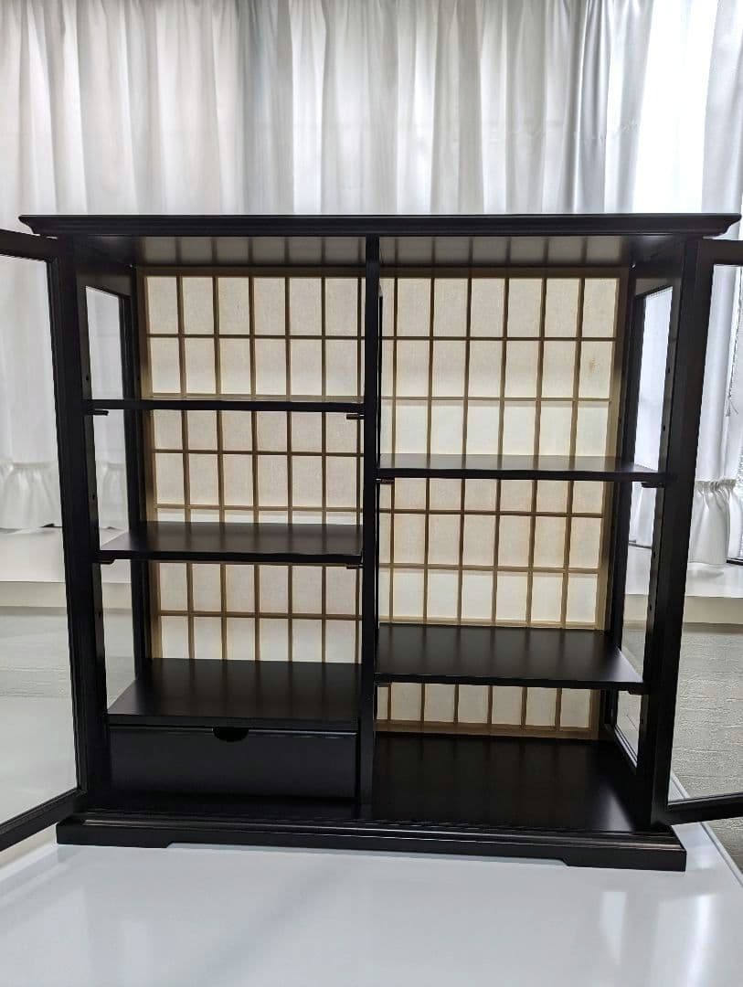 【新品】ガラス扉付きコレクションケース　可動棚付き　煎茶茶碗　飾り棚 　組立式