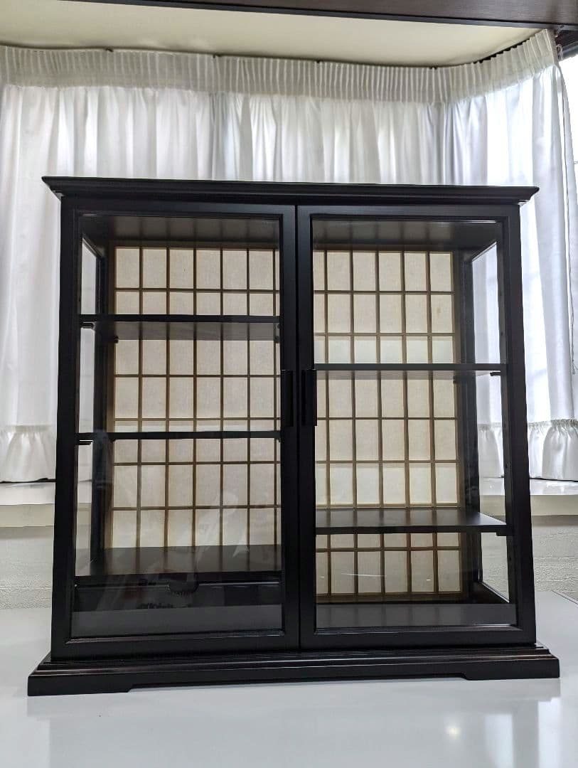 【新品】ガラス扉付きコレクションケース　可動棚付き　煎茶茶碗　飾り棚 　組立式