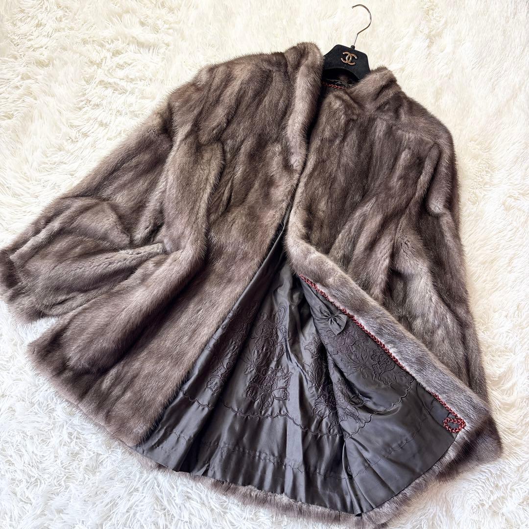 ☆美品☆アメリカンレジェンド ブルーアイリスミンク 毛皮 リアルファー 裏地花柄