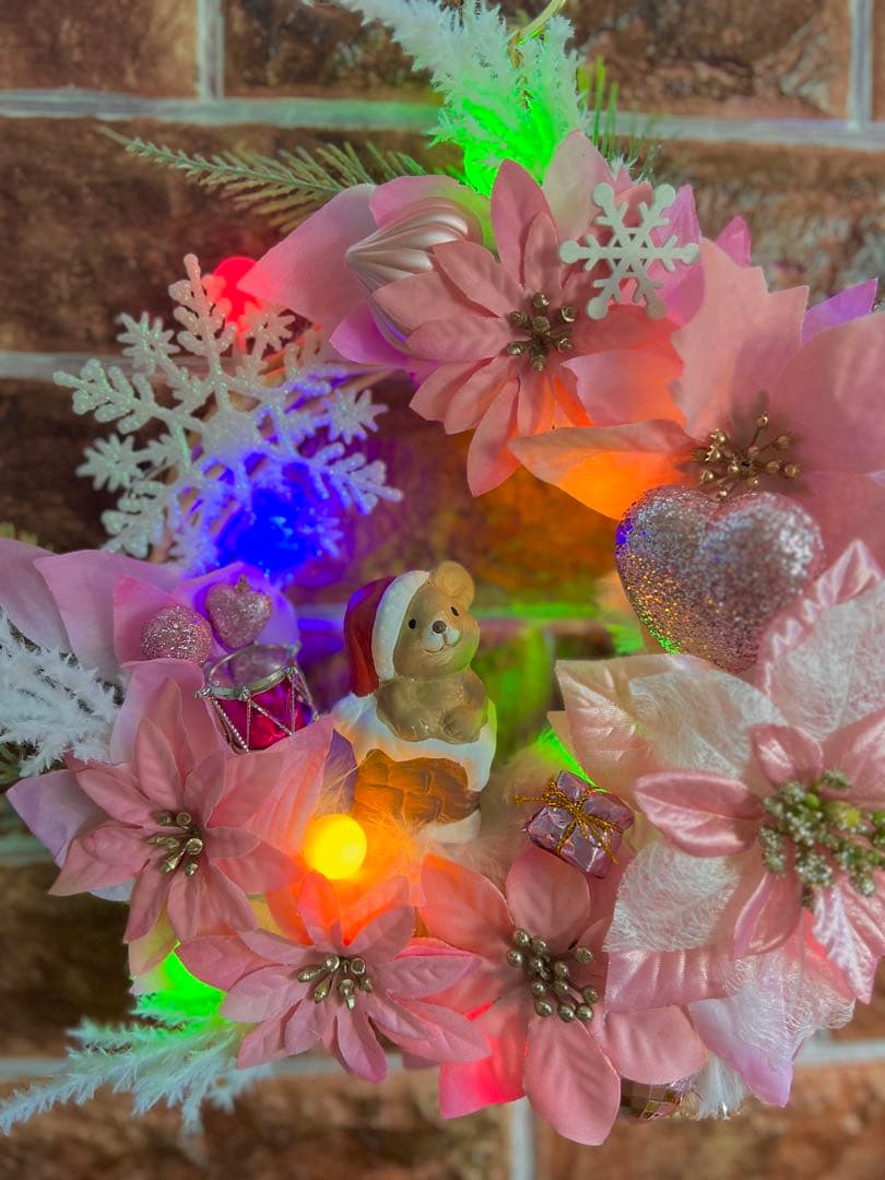 専用 2点おまとめ 光 ピンクポインセチア クリスマスリース ハンドメイド
