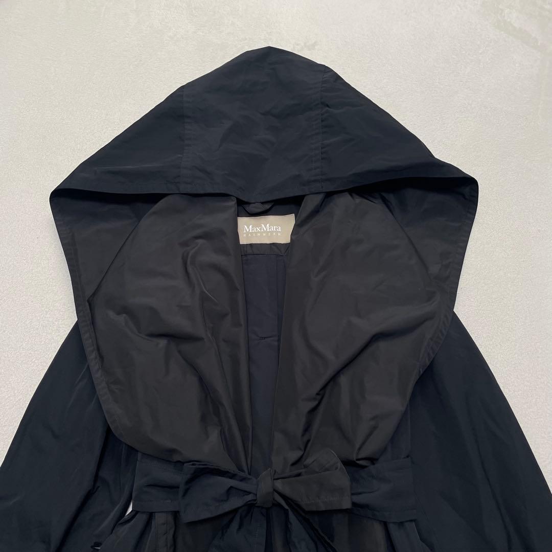 マックスマーラ フーデッドコート ベルテッド 36 レインウェア ビッグカラー