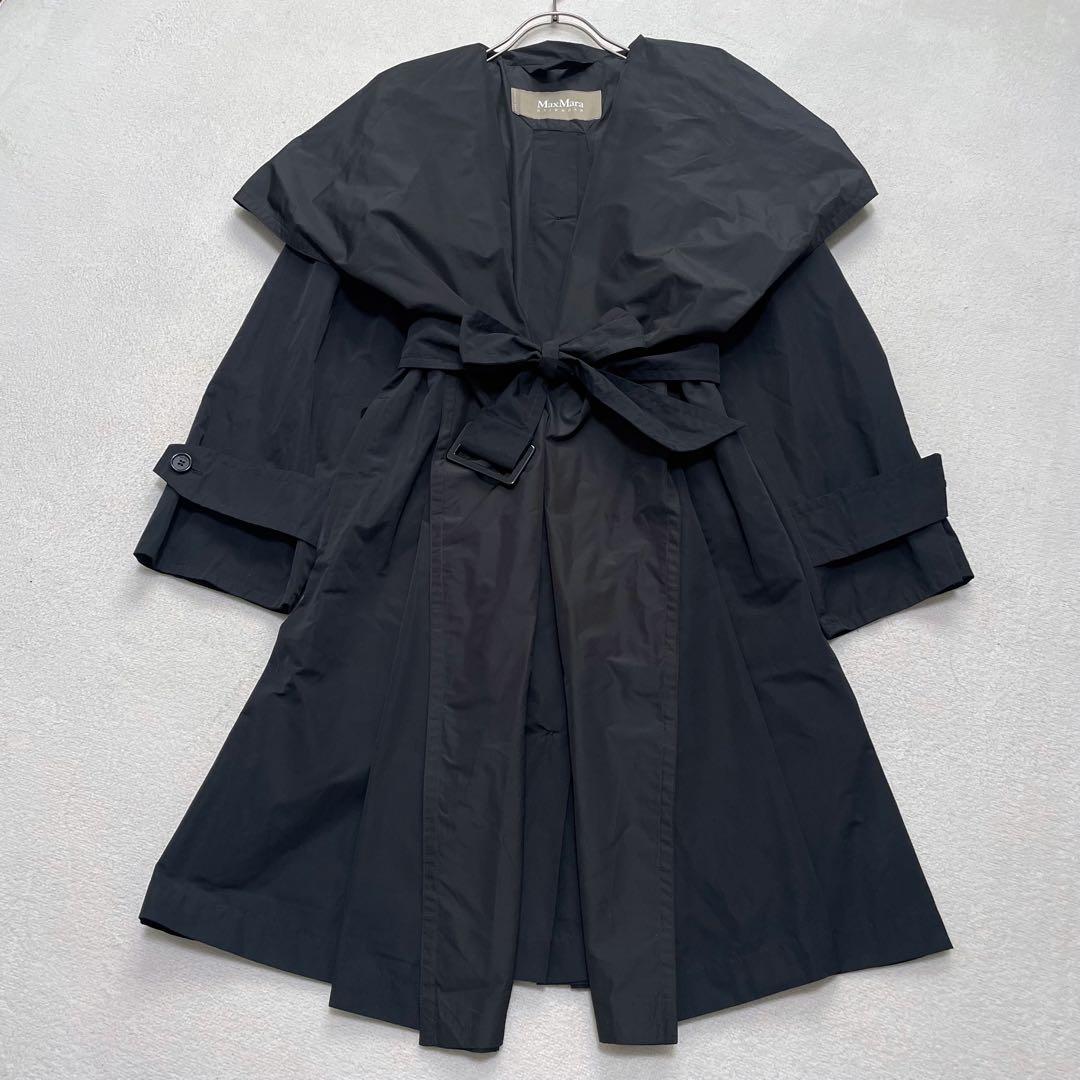 マックスマーラ フーデッドコート ベルテッド 36 レインウェア ビッグカラー