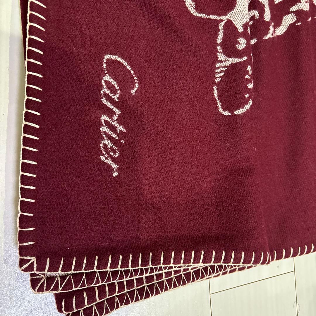 ■新品同様■ Cartier ヒョウ 豹 ブランケット ひざ掛け ボルドー系