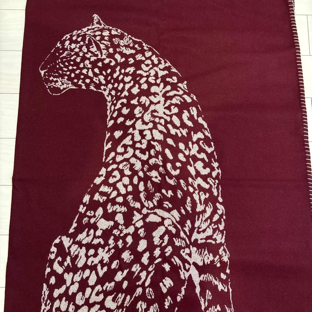 ■新品同様■ Cartier ヒョウ 豹 ブランケット ひざ掛け ボルドー系