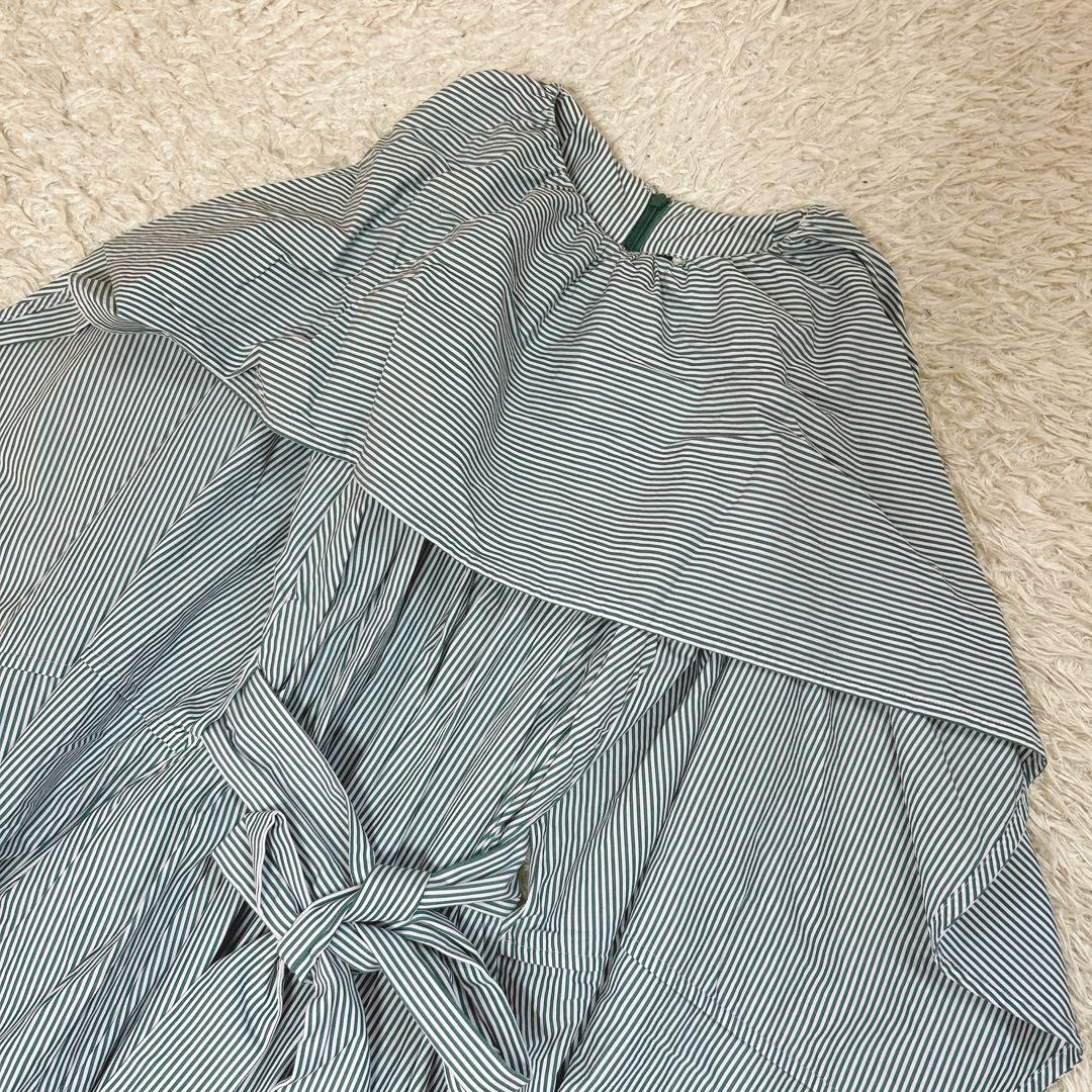 極美品　support surface ストライプ　ドレープワンピース　グリーン