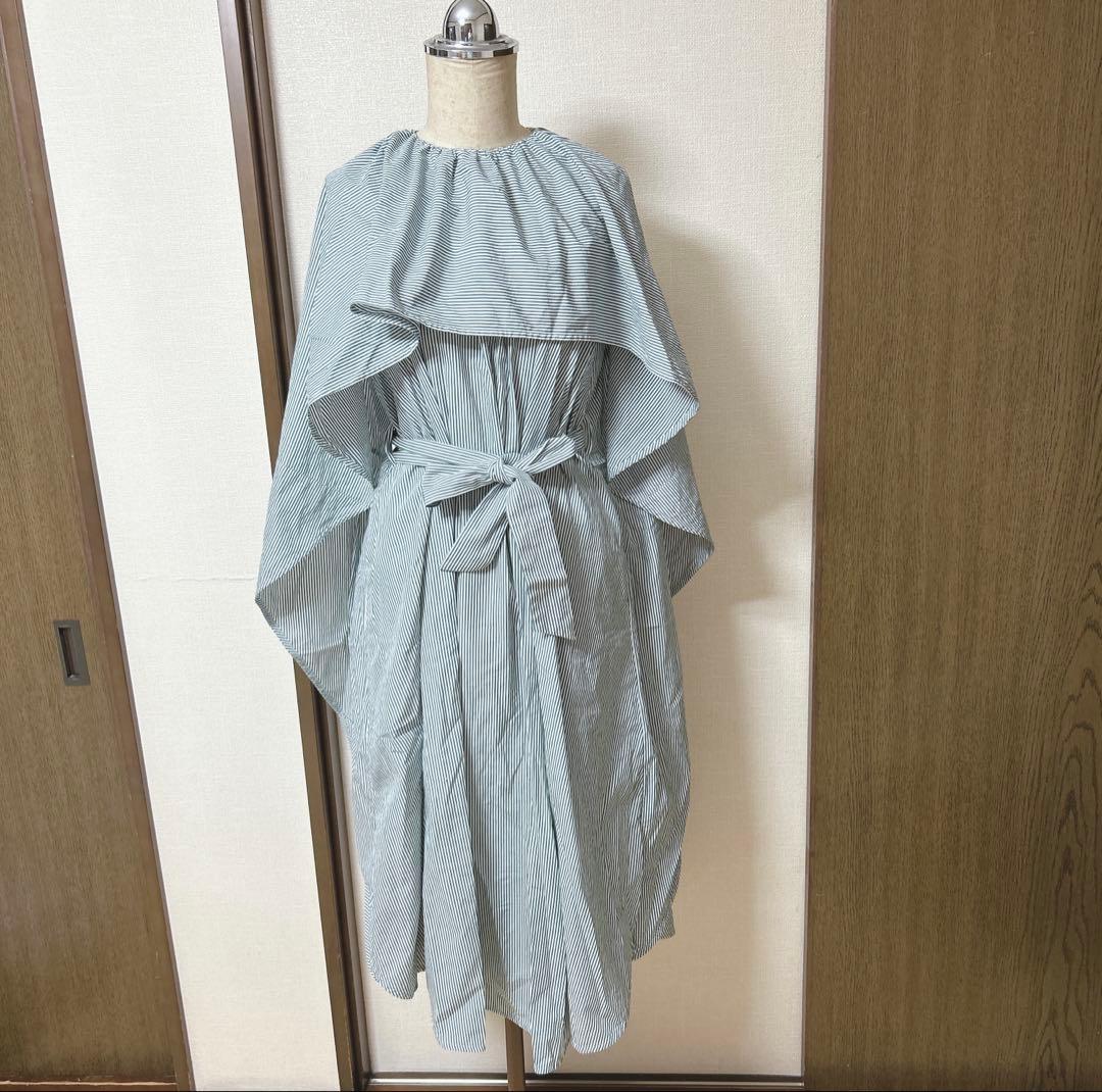 極美品　support surface ストライプ　ドレープワンピース　グリーン