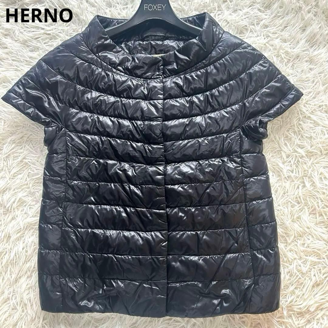 美品 HERNO ICONICO エミリア ケープ ダウンベスト 半袖　38 黒