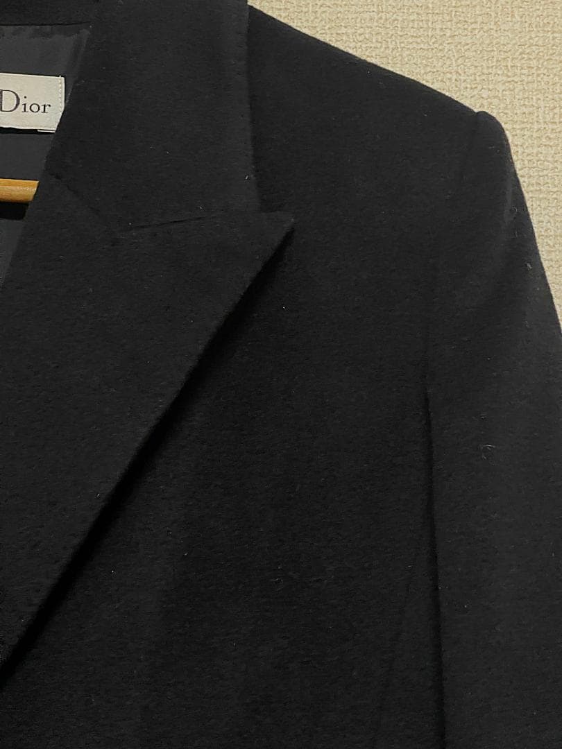 7号 クリスチャンディオール カシミヤ混 チェスターコート ブラック ネイビー
