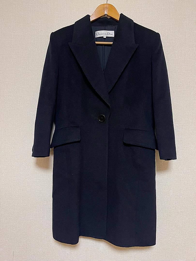 7号 クリスチャンディオール カシミヤ混 チェスターコート ブラック ネイビー