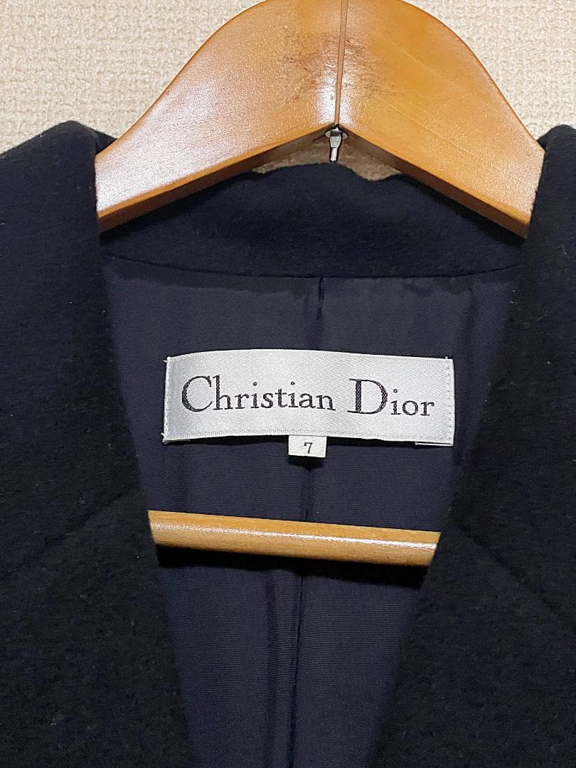 7号 クリスチャンディオール カシミヤ混 チェスターコート ブラック ネイビー